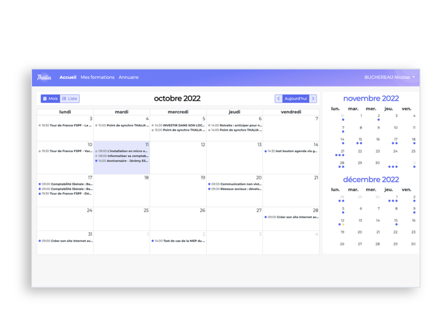 Agenda d'accueil de Thalia